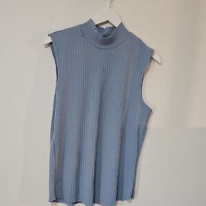 Hannah Blue Ribbed Sleeveless Tank Top